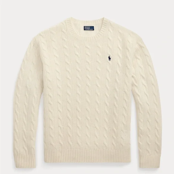 NEW with Tags - 🧸 Polo Ralph Lauren Cable Knit Cream Sweater, Size XS